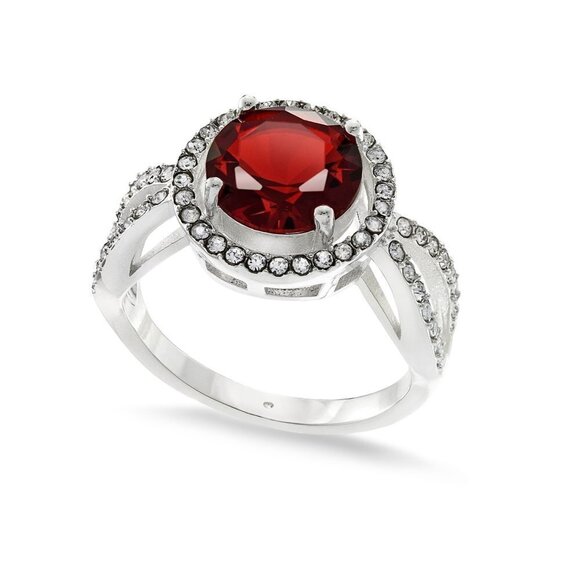 Charter Club Silver Plated Pave &‎ Red Crystal Halo Statement Ring 5 - Picture 6 of 6